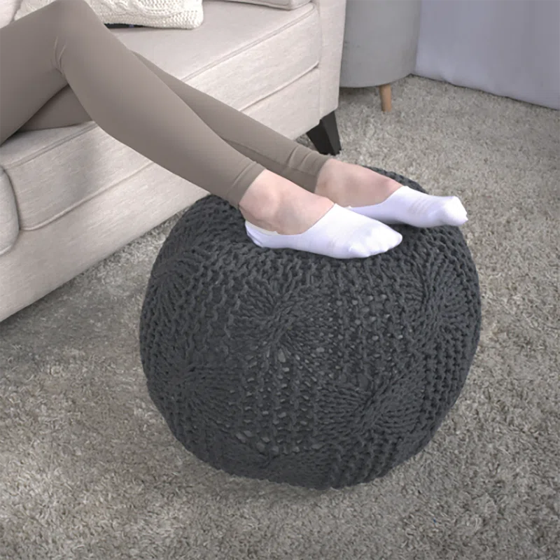 Anouk Knitted Cotton Pouf Dark Gray - Christopher Knight Home