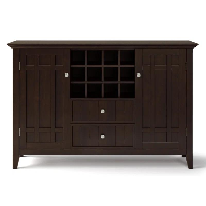 Simpli Home Bedford 54"W Solid Wood Sideboard Buffet and Wine Rack, 2 Drawers, and 2 Cabinets