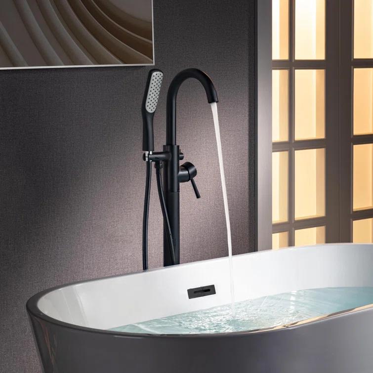 WoodBridge Single Handle Floor Mounted Freestanding Tub Faucet F0025MBSQ