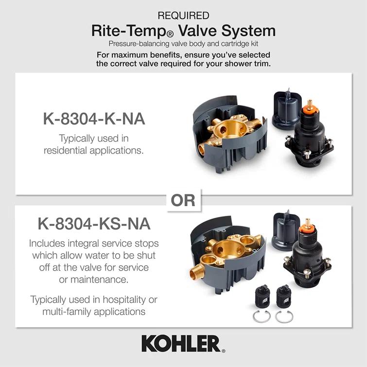 Purist Kohler Rite-Temp Valve Trim with Cross Handle