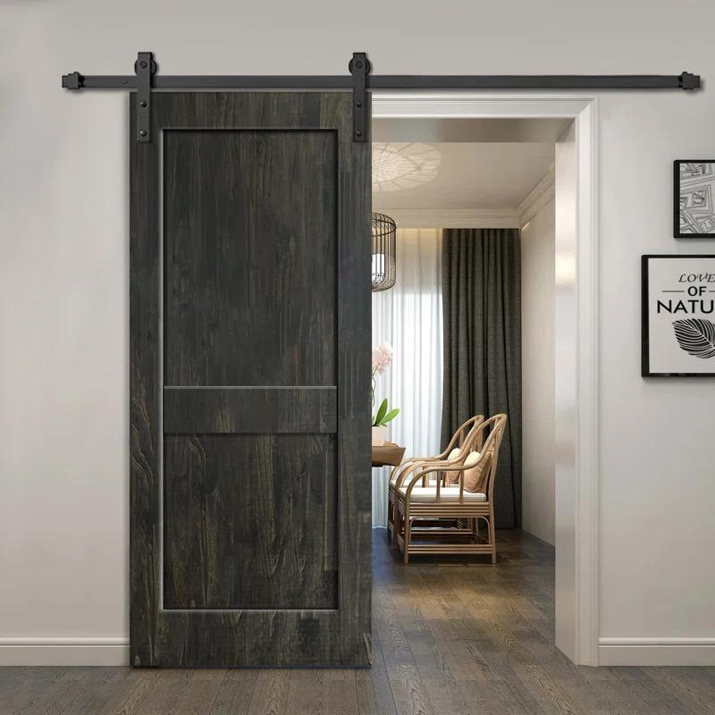 Calhome 2 Panel Shaker Stained Pine Wood Interior Sliding Barn Door with Hardware Kit | Wayfair