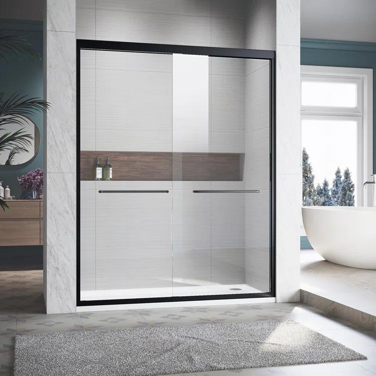 LOONGFIELD Sliding Shower Glass Door 56-60 In. W X 72 In. H, Adjustable Semi Frameless Shower Door, Certified Thick Clear Clear Tempered Glass, 304 Stainless Steel Handles ASTARQ-W2269P144324