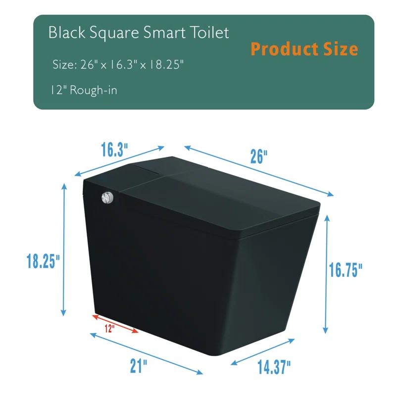 LOONGFIELD Square Smart Toilet With Built-In Tank For Modern Bathroom, Remote Control, Tankless Bidet Toilet With Foot Touching Lid Opening, Auto Flush, Heated Seat, LED Digital Display, User Memory ASTarQ-W2826P205909