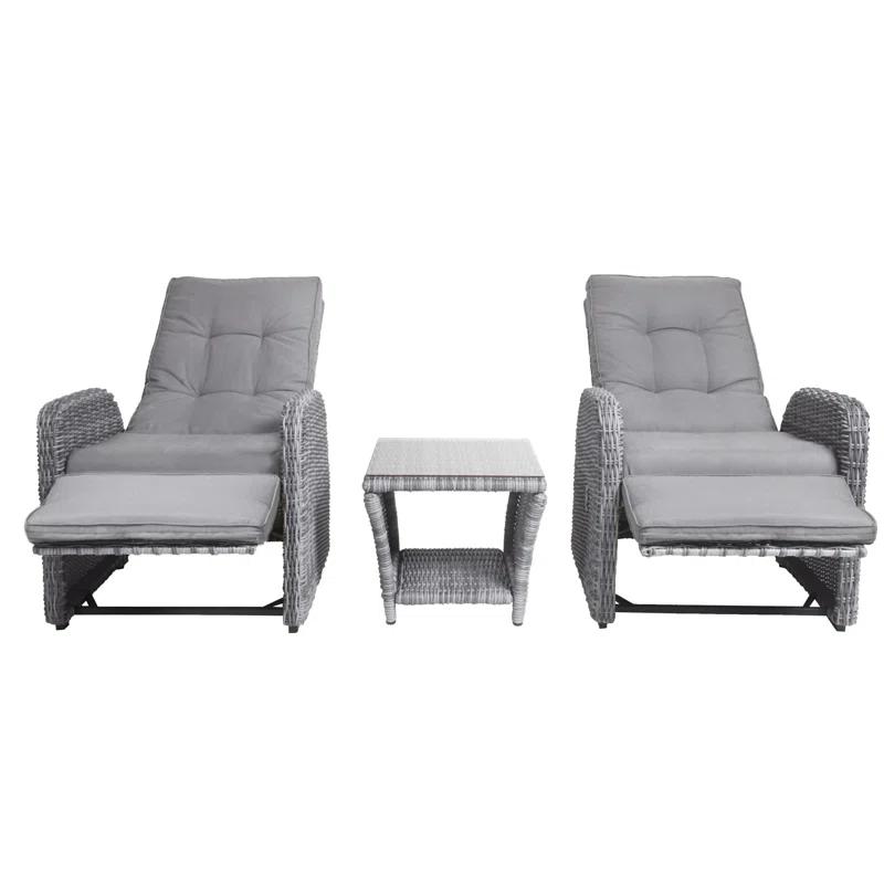 Elle Decor Vallauris 3-Piece Outdoor Reclining Chair Set, Grey