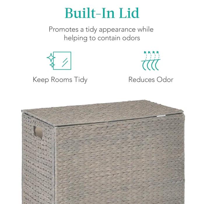 Bayou Breeze Large Water Hyacinth Double Laundry Hamper Basket w/ 2 Liner Bags, Handles