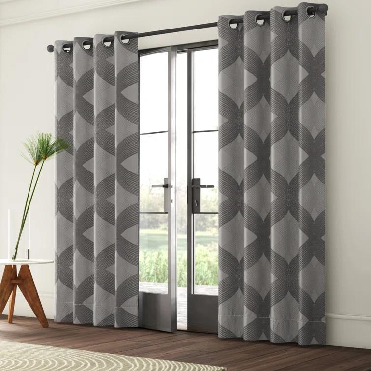 Madison Park Bentley Ogee Knitted Jacquard Geometric Total Blackout Single Curtain Panel