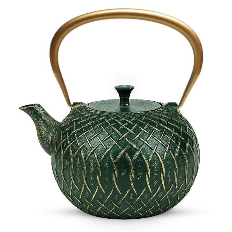 Lark Manor™ Tea Kettle,Cast Iron Tea Kettle For Stove Top, Stovetop Safe Teapot With Infusers For Loose Tea, 34 Ounce (1000 Ml), Dark Green Melody
