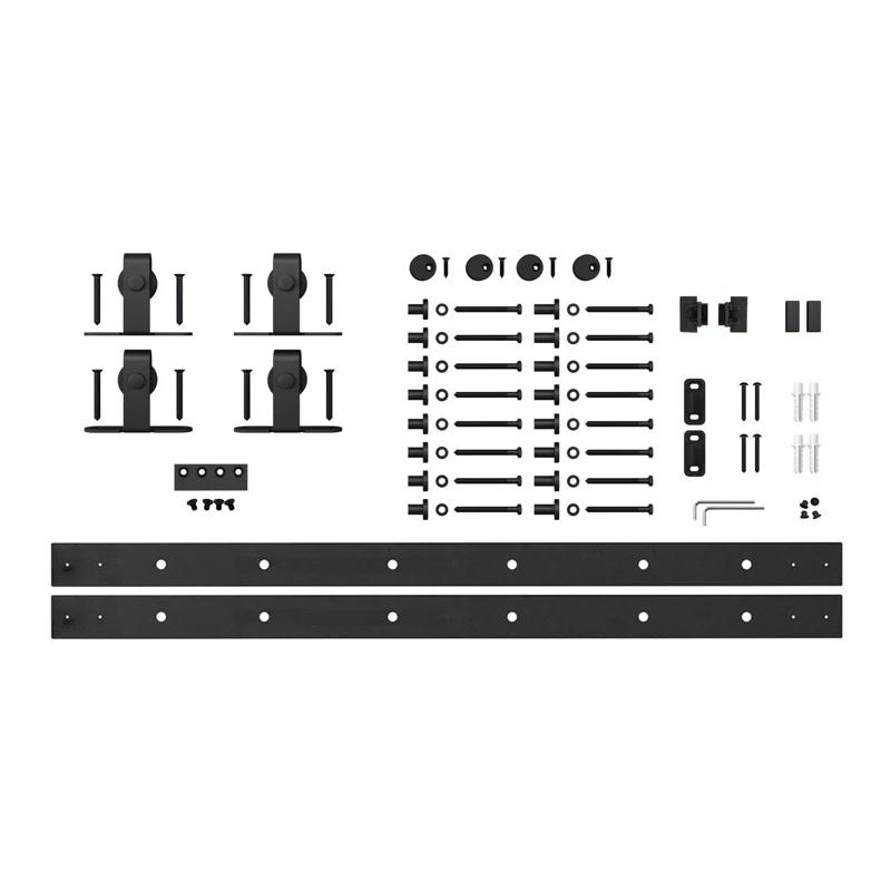 American Pro Decor 8 ft Solid Steel Mini Sliding Rolling Barn Door Hardware Kit for Double Wood Doors (2-Piece)
