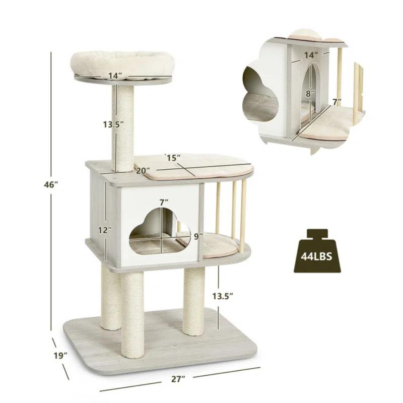 Archie & Oscar™ 46" Modern Wooden Cat Tree With Platform & Washable Cushions For Kittens & Cats