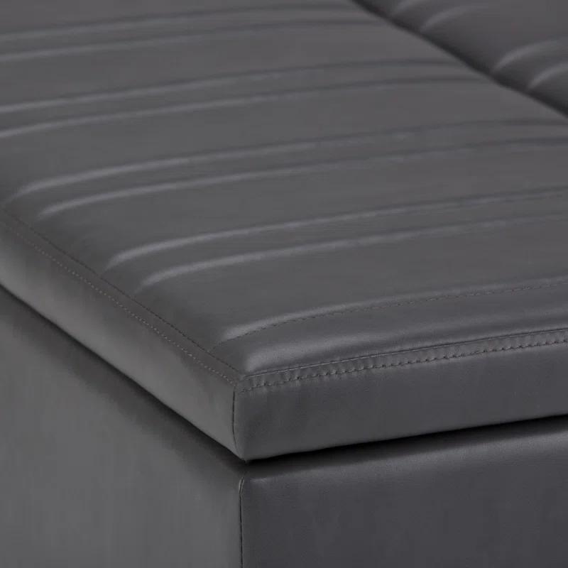 Simpli Home Ellis 36"W Upholstered Square Coffee Table Storage Ottoman with Split Lift Top