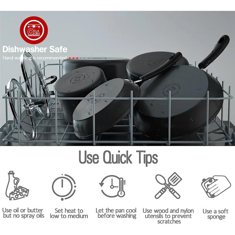 Cook N Home Professional Hard Anodized Pots and Pans Set Nonstick, Kitchen Cookware Set, Black