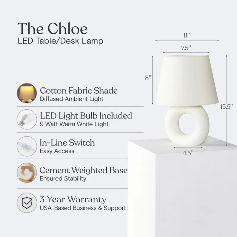 Brightech Chloe 15.5" Modern LED Table Lamp with Circular Ceramic Base and Natural Cotton Shade