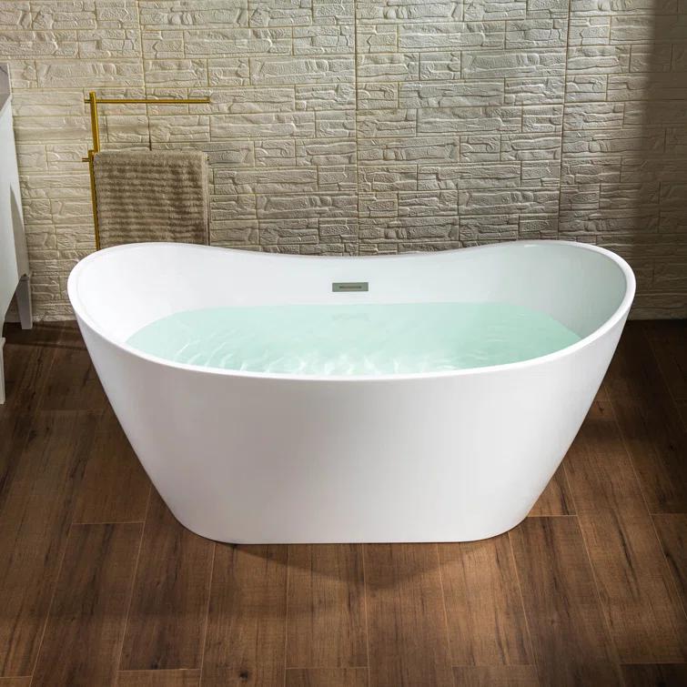 WoodBridge 59'' x 28.75'' Freestanding Soaking Acrylic Bathtub W-B0016-B