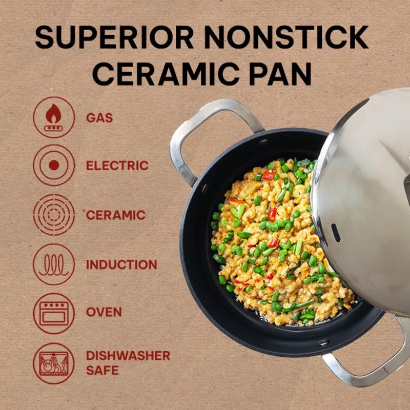 Alva Alva Maestro 3.5 Qt. Premium Nonstick Ceramic Frying Pan with Lid - Non Toxic and Oven Safe