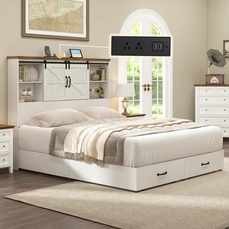Tryston Sherell Wooden Bookcase Bed Frame