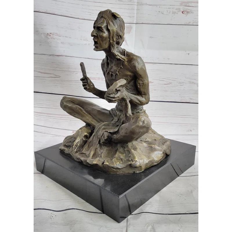 Foundry Select Trevour Native American Indian Shaman Medicine Man Playing Tom Tom - Bronze Sculpture Original Art