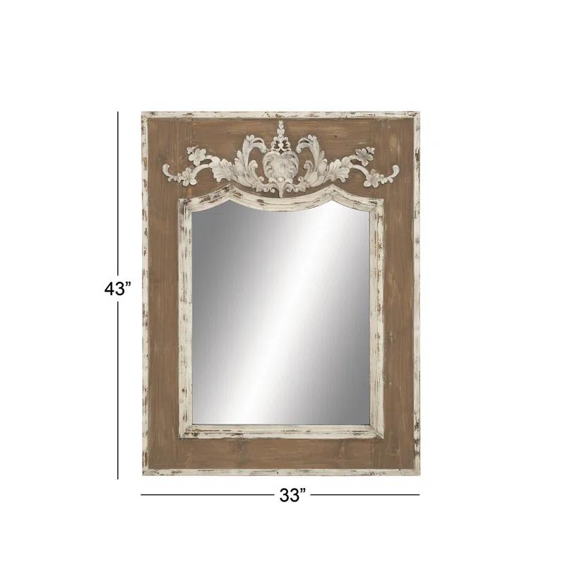 Ophelia & Co. Eberhart Wood Vintage Inspired Acanthus Scroll Floral Brown Wall Mirror with Distressed Cream Accents