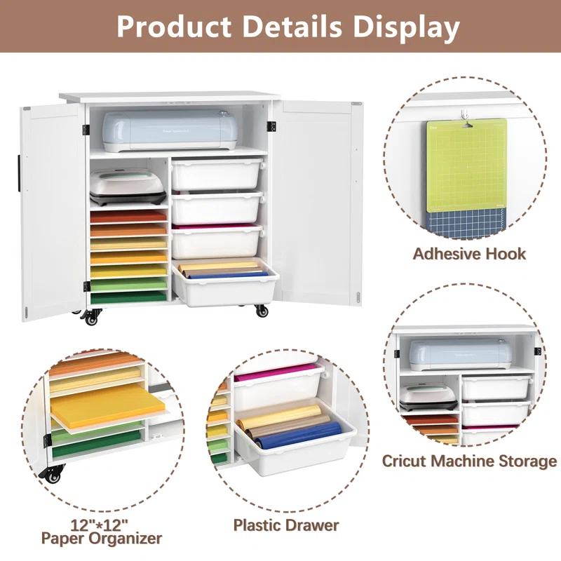 31.6'' x 15.8'' Crafting Storage Cabinet with Wheels