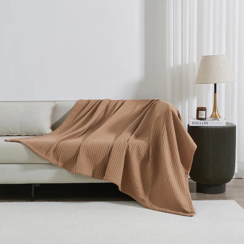 Toffee Full Cotton Waffle Weave Throw Blanket