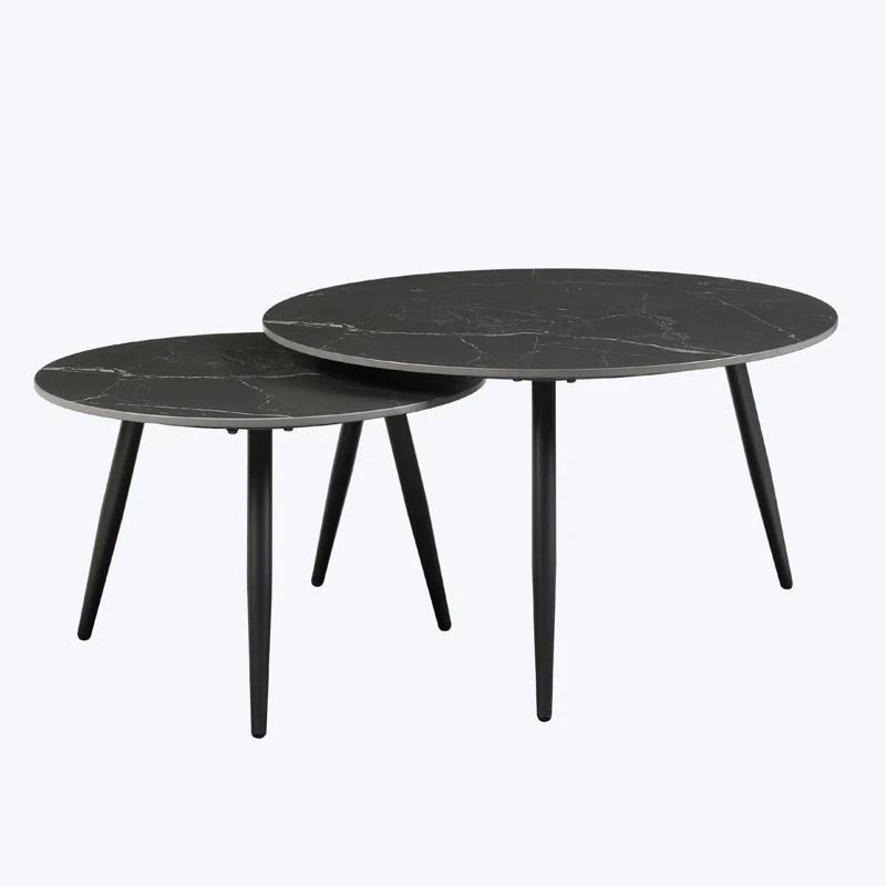 George Oliver 3 Piece Occasional Table Set, Living Room Table Set With Metal Legs & Sintered Stone Top, Modern Coffee Table Set, Nesting Cocktail Table And Side Table And End Table For Living Room Bedroom Balcony