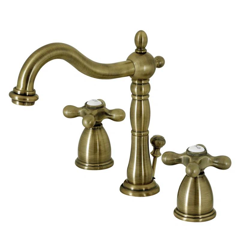 Kingston Brass Heritage Two-Handle 3-Hole Deck Mount Widespread Bathroom Faucet with Pop-Up Drain