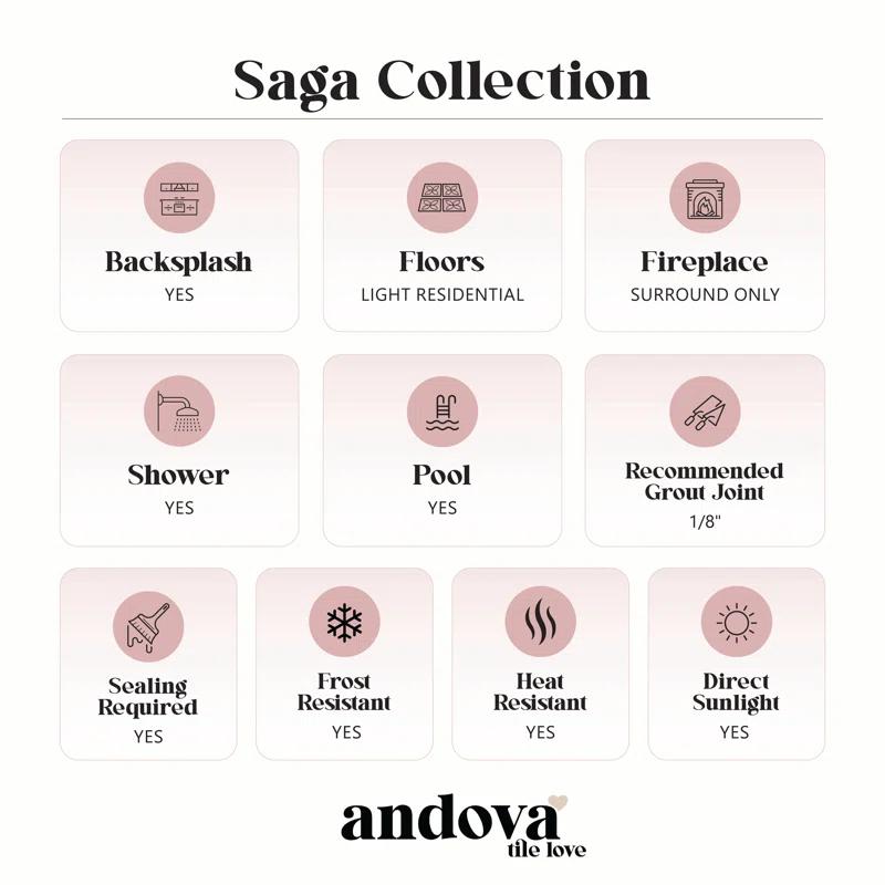 Andova Saga 1" Glass and Marble Brick Joint Mosaic Kitchen Backsplash, Bathroom, Shower, Pool, Wall and Floor Tile