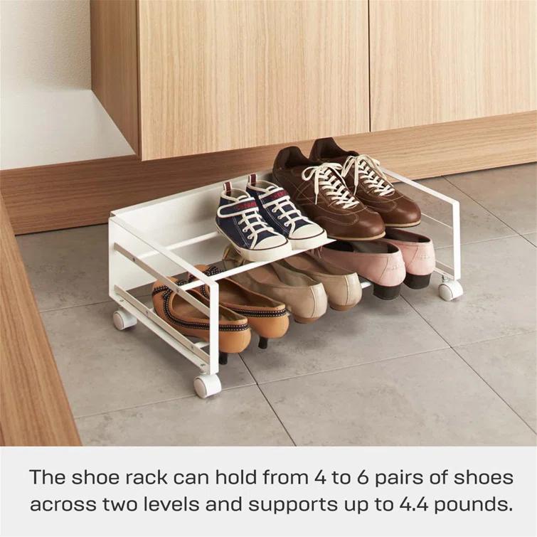 Yamazaki Home Rolling Shoe Rack, Steel, Holds 4 shoes, 6 heels, Wheels