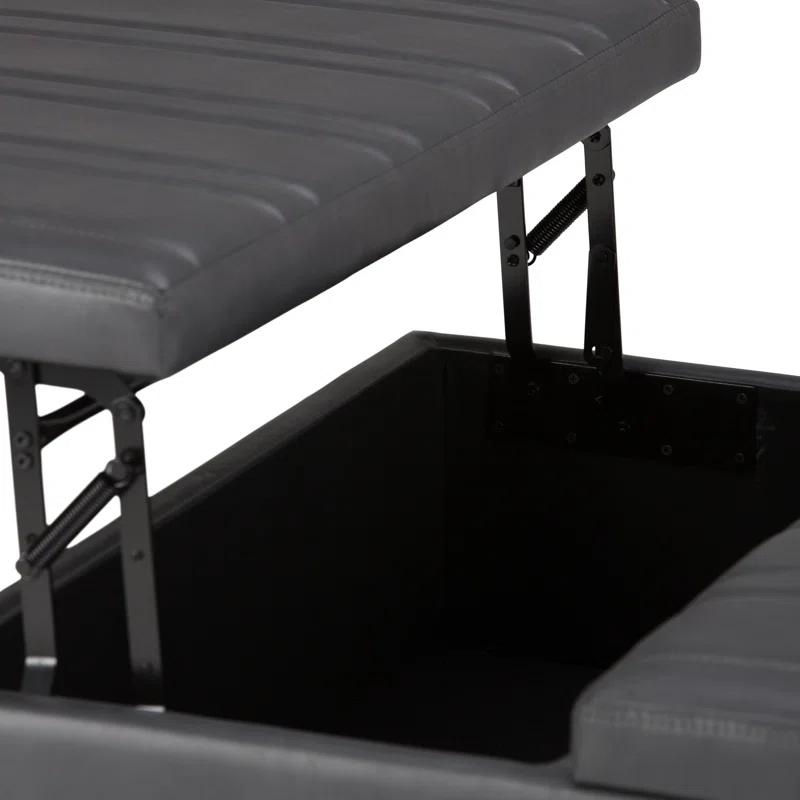 Simpli Home Ellis 36"W Upholstered Square Coffee Table Storage Ottoman with Split Lift Top