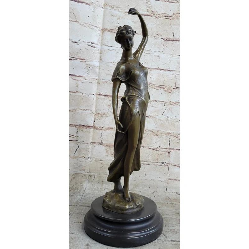 Bloomsbury Market Avello Victorian Girl Signed Sculpture Elegant Art Nouveau Bronze Statue Figurine Deco