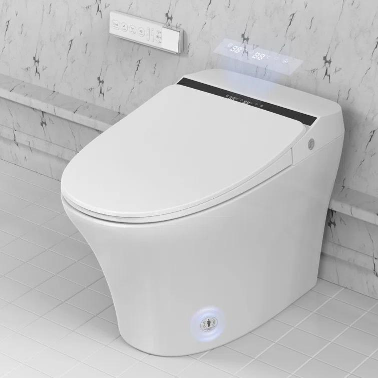 Vanity Art Elongated Smart Toilet Bidet with Auto Flush, Heated Seat, Air Drying, Remote Control, LED Display VAST68G