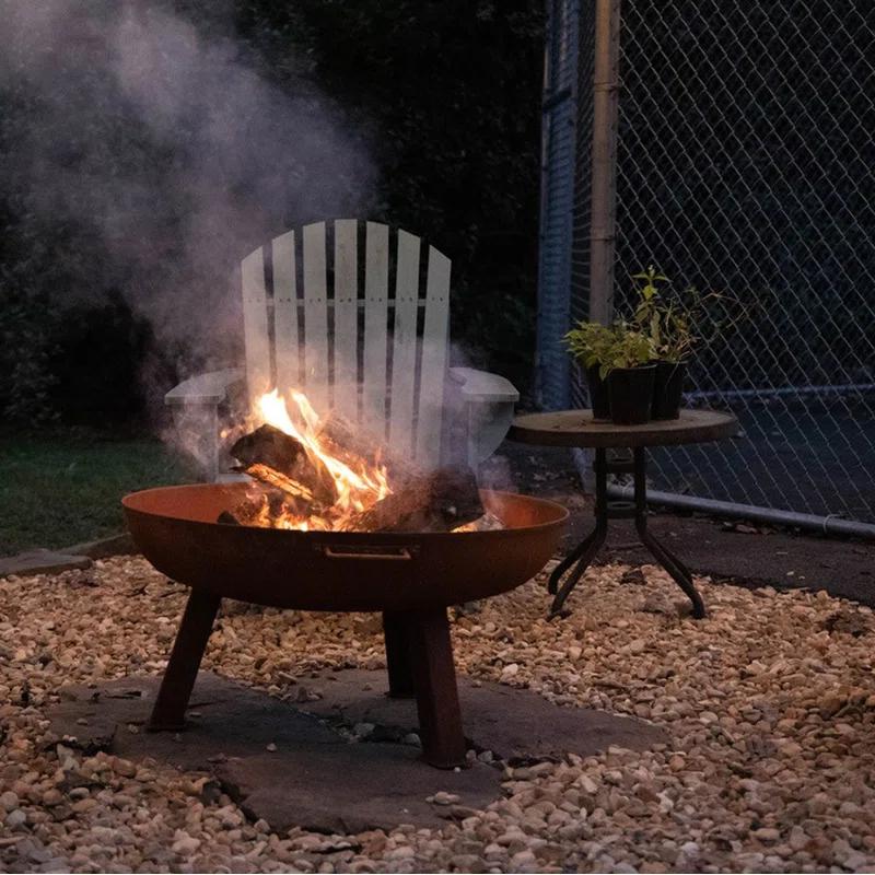 SunnyDaze Decor Union Round Wood-Burning Steel Finish Cast Iron Outdoor Raised Fire Pit Bowl