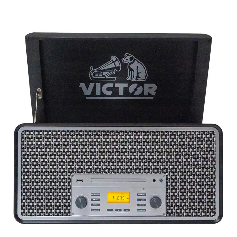 Victor 8-in-1 Wood Music Center with Bluetooth Vinyl Record Player
