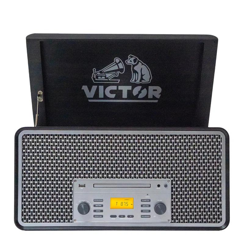 Victor 8-in-1 Wood Music Center with Bluetooth Vinyl Record Player