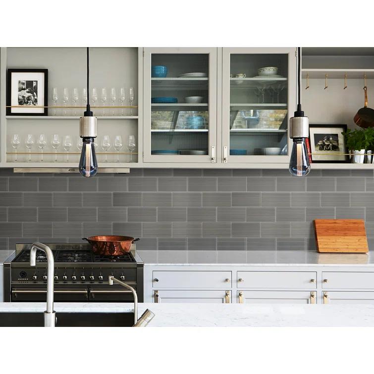 WS Tiles® Hand Painted Series 3'' W x 6'' L Glass Peel and Stick Subway Tile