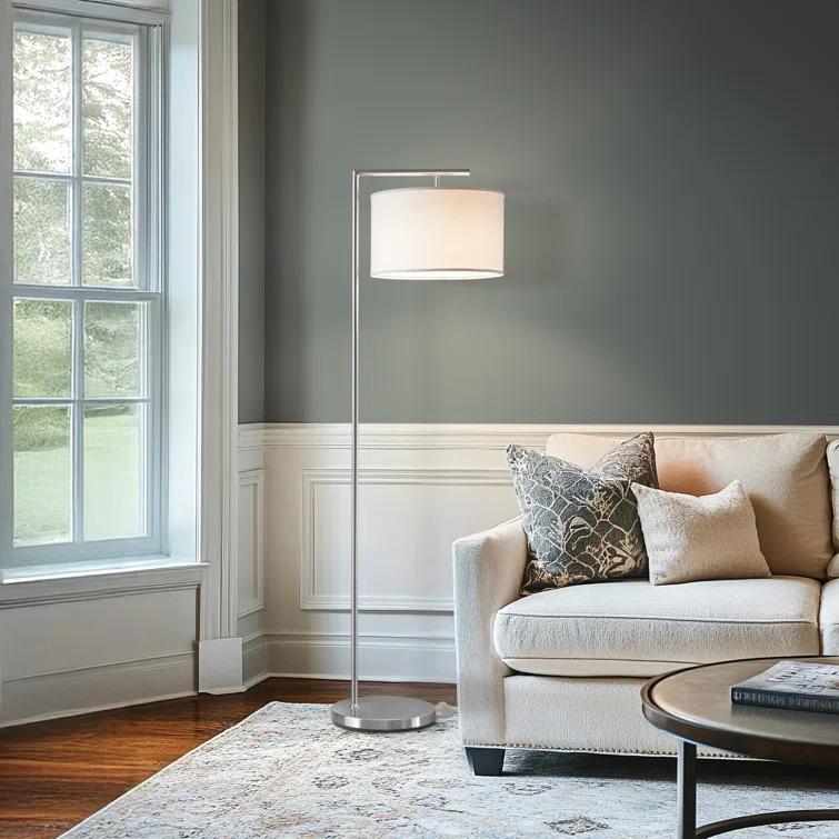 Montage Modern 60 in. Mid-Century Modern LED Floor Lamp with Fabric Drum Shade