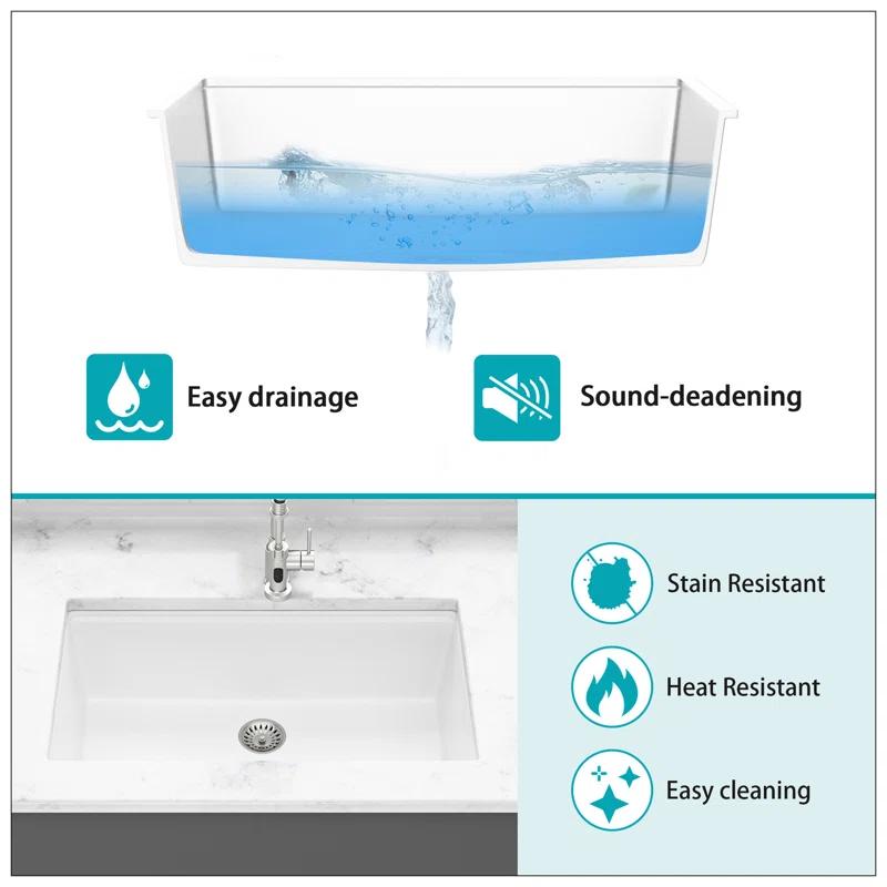 Quartz Kitchen Sink - 33X19" Granite Composite Workstation Undermount Kitchen Sink