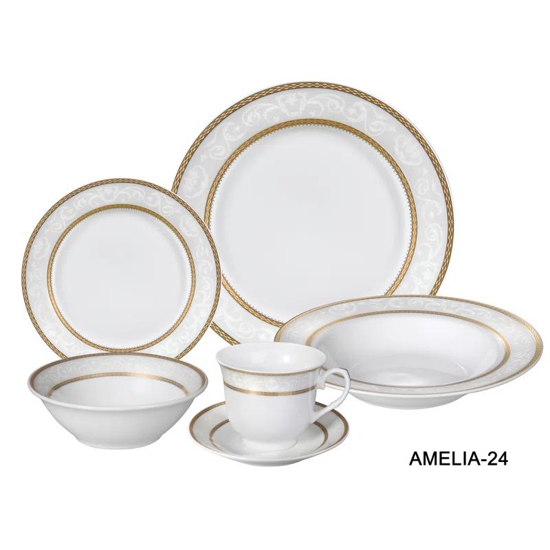 Lorren Home Trends 24 Piece Porcelain China Dinnerware Set - Service for 4