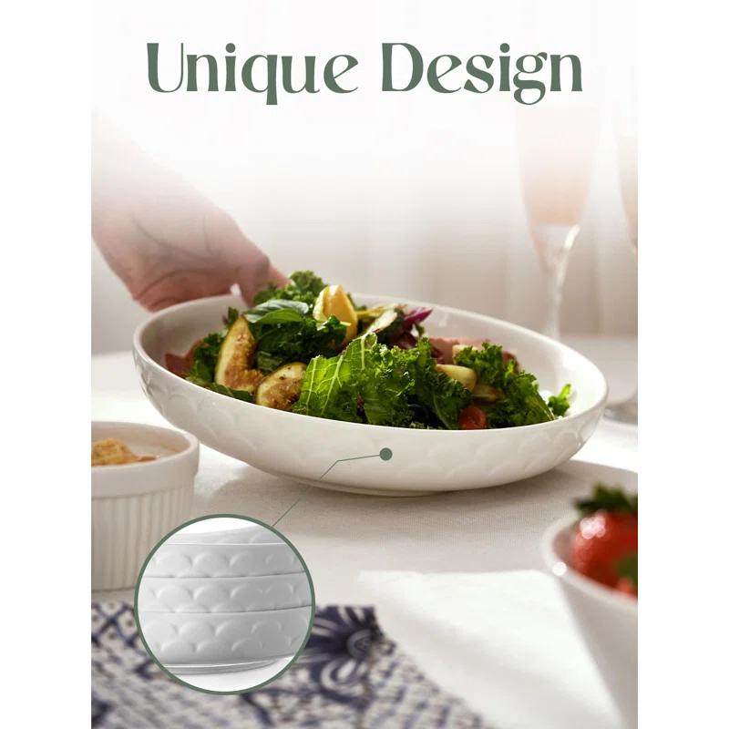 Pasta Bowls, 54 Oz Large Salad Serving Bowls, 10'' Plates Bowls Set Of 4, White Ceramic Soup Bowls For Kitchen Meal Prep, Shallow Dishes Dinner Bowl Microwave Dishwasher Safe