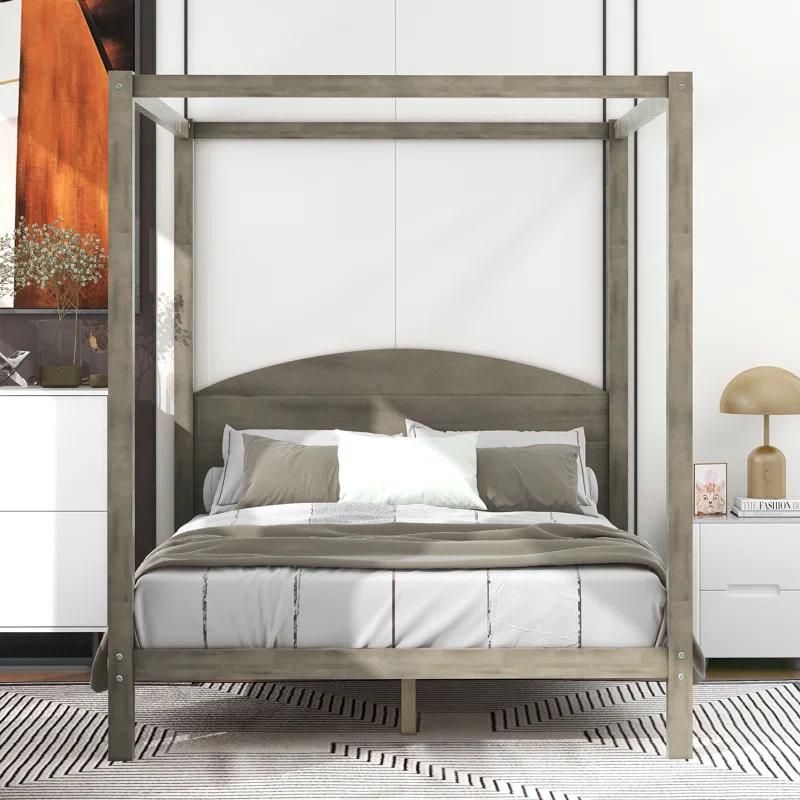 Queen Size Canopy Platform Bed With Headboard And Support Legs
