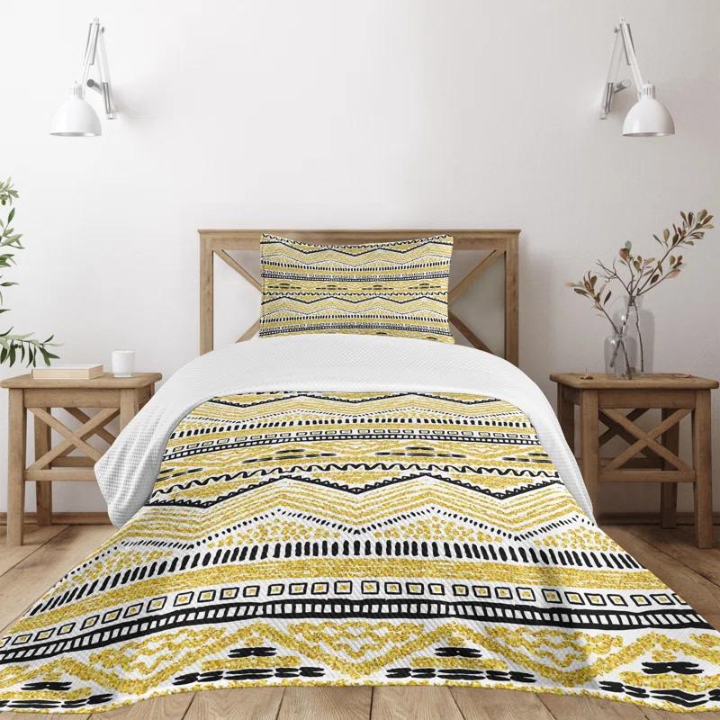 Ambesonne Ambesonne Yellow and Black Bedspread Set 2 Pcs Zig Zag Lines Twin Yellow Black and White