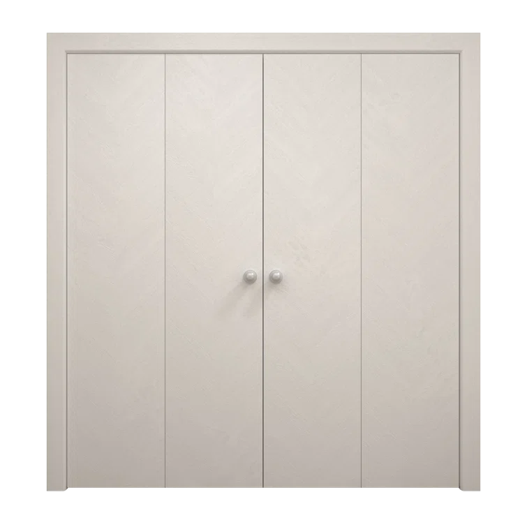 SARTODOORS Sliding Closet Double Bi-Fold Doors | Ego 5005 | Sturdy Tracks Moldings Trims Hardware Set | Wood Solid Bedroom Wardrobe Doors