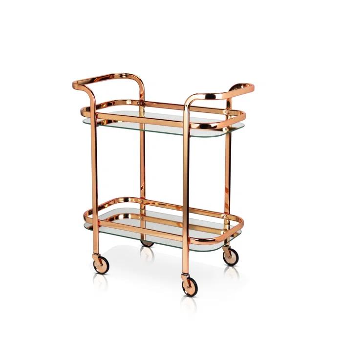 Viski Viski Kitchen and Bar Cart with Wheels and Mirror Shelves, Kitchen and Bartending Accessories Holder, Stainless Steel, Vintage Gold Finish