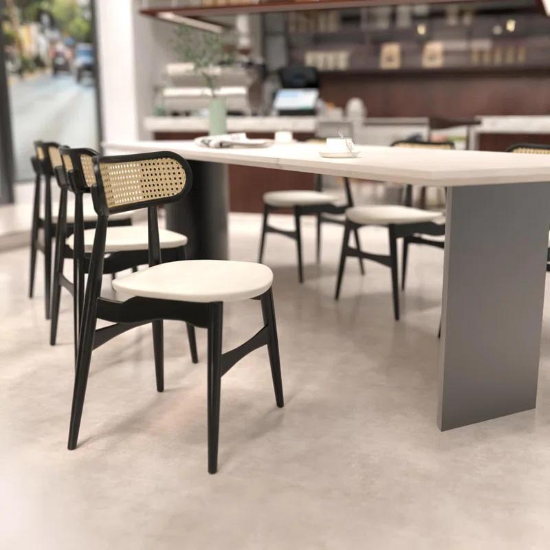 Bayou Breeze Set of 2 Black Wood Dining Chairs with Rattan Backrest (Set of 2)