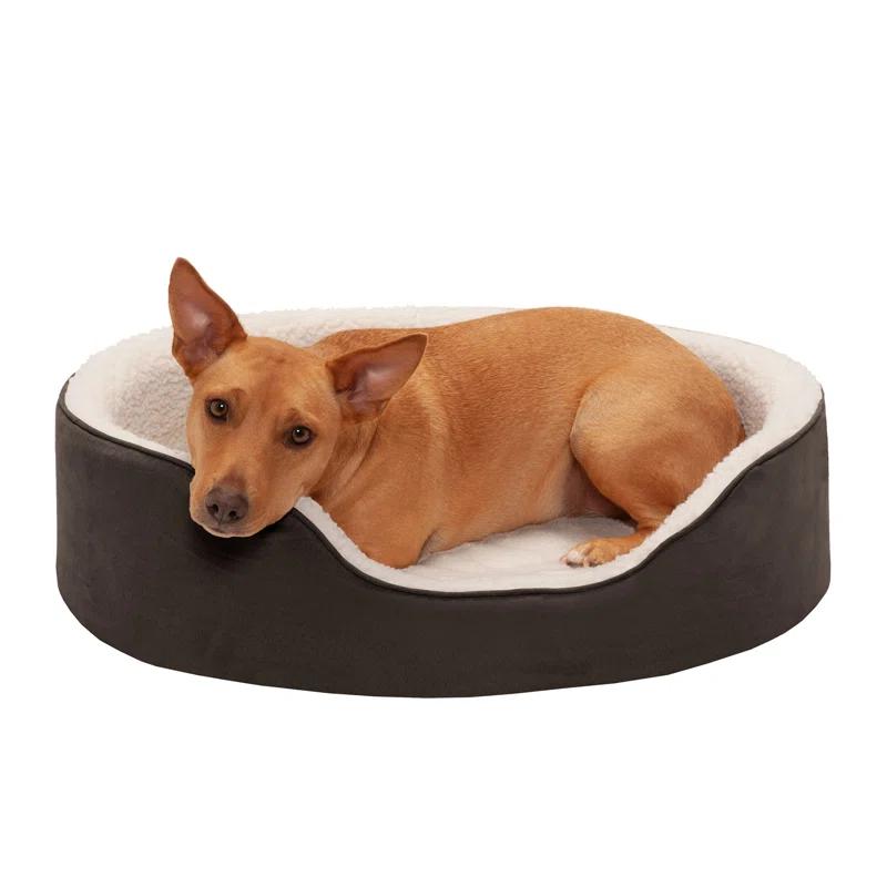 FurHaven Faux Sherpa & Suede Oval Dog Bed