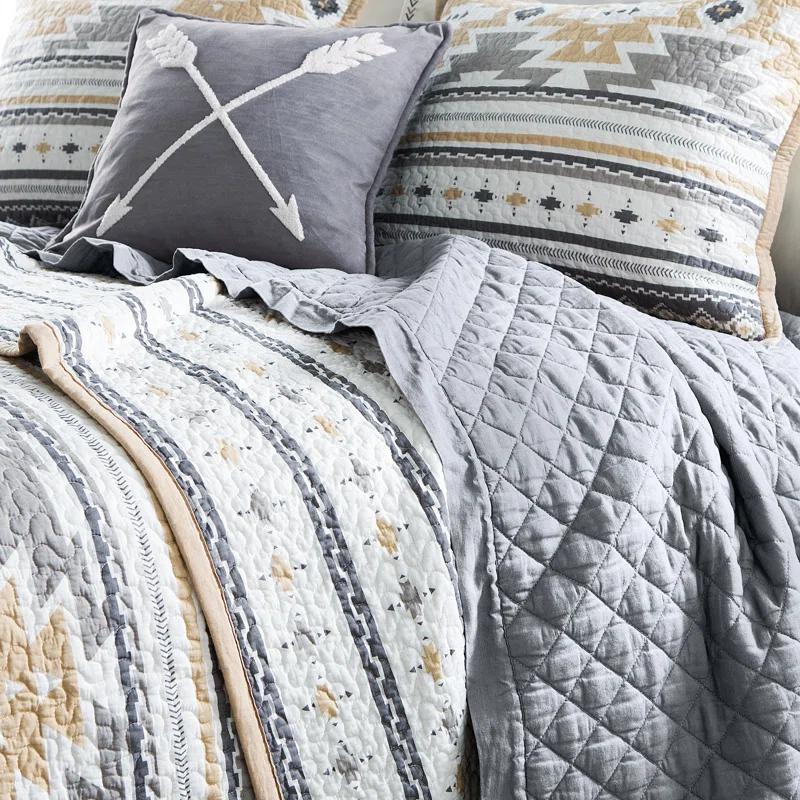 Paseo Road by HiEnd Accents Desert Sage Gray/Tan/White Aztec Print Cotton Southwestern Style Reversible Quilt Set