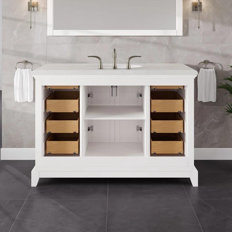 Eviva Elite Stamford . White Single Sink Bath Vanity With Carrara Quartz Top And Undermount Porcelain Sink
