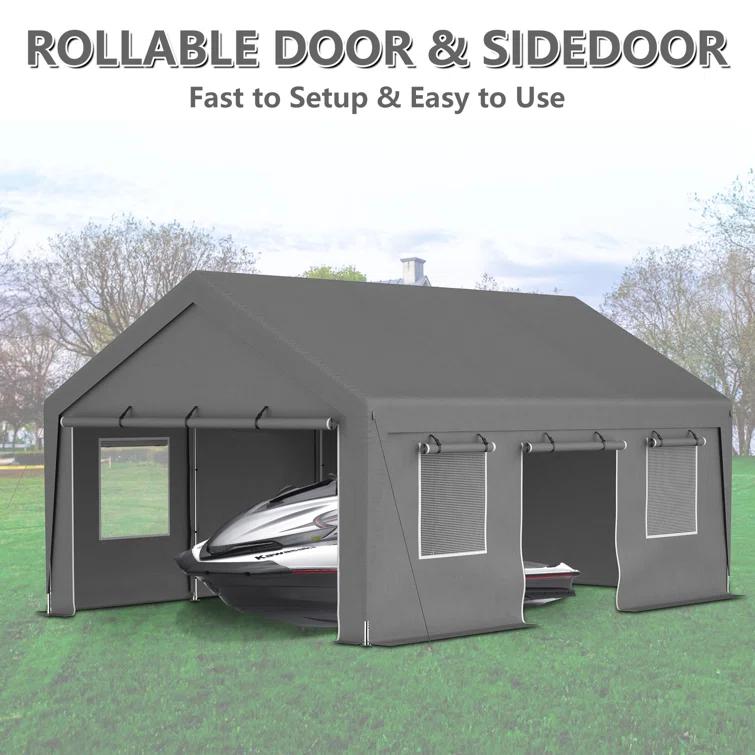 Thanaddo 13 Ft. W x 20 Ft. D Garage Heavy Duty Carport Portable Garage Storage Shed Canopy