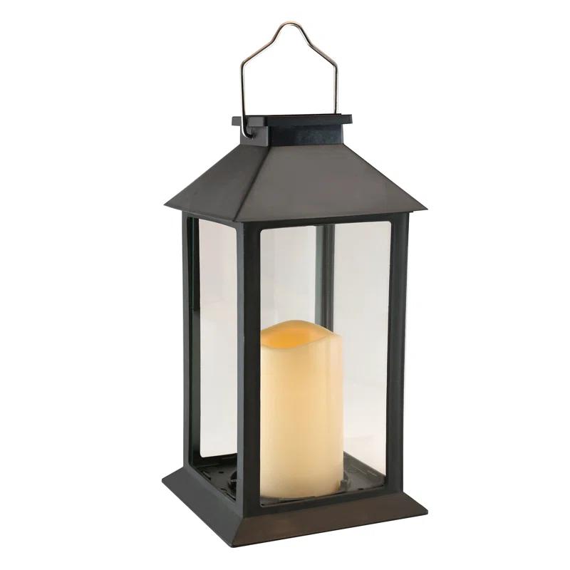LumaBase Traditional Black Solar Powered Lantern with LED Candle