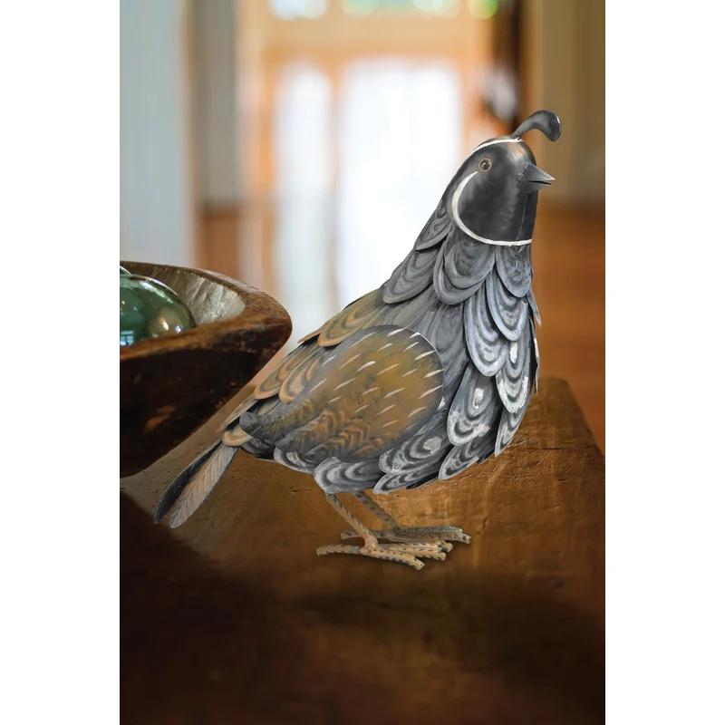 Handcrafted Metal Quail Figurine with Detailed Feathers