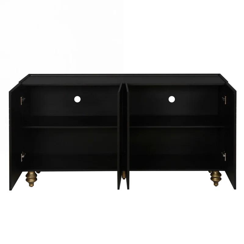 Black MDF 4-Door Storage Cabinet with Adjustable Shelves